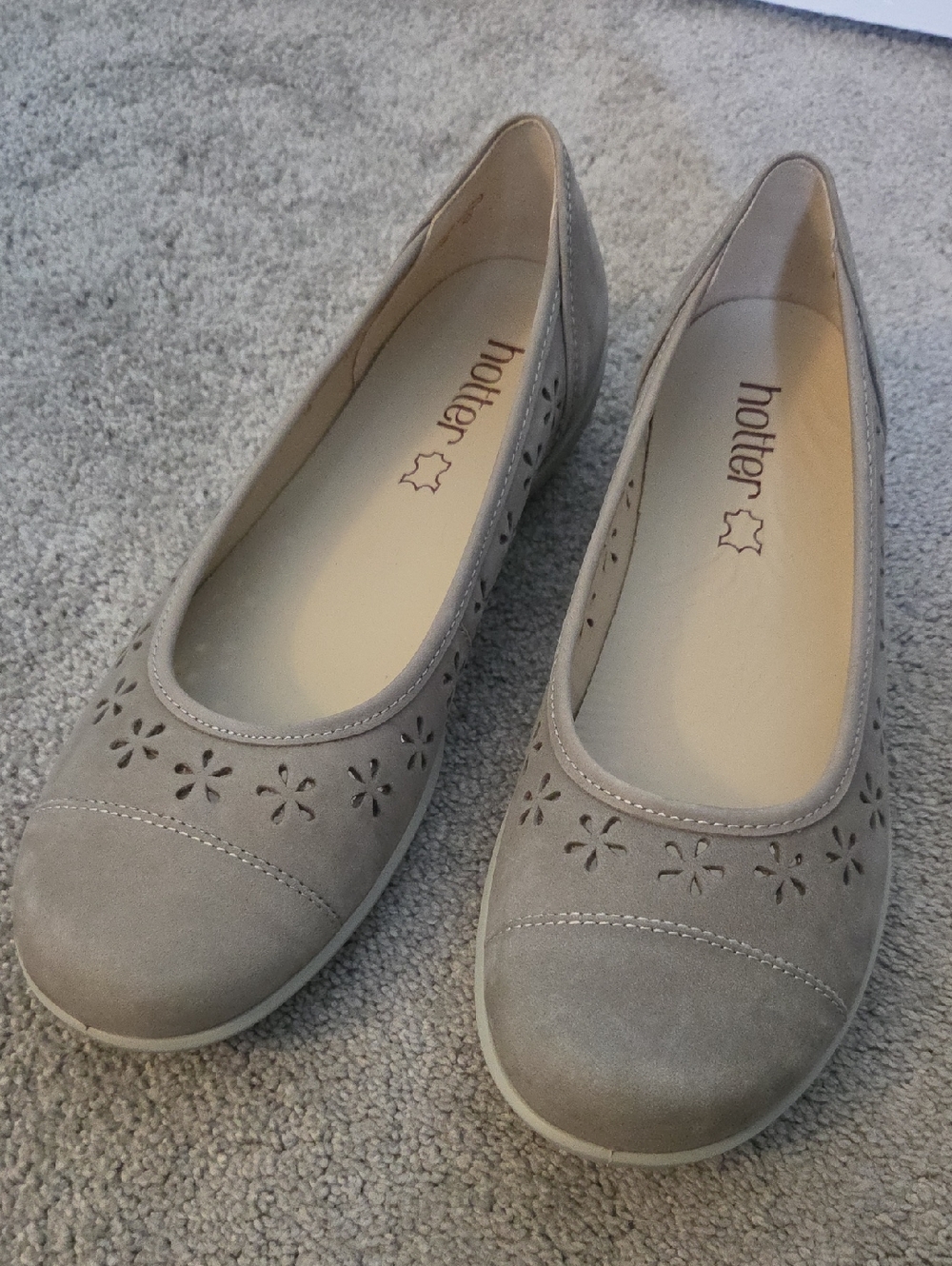 hotter Taupe Floral Cutout Slip-On Ballet Flats